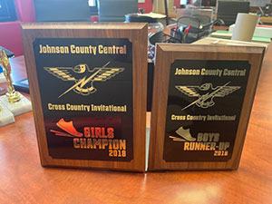 Girls Champion cross country plaque and Boys Runner-up plaque from 2018